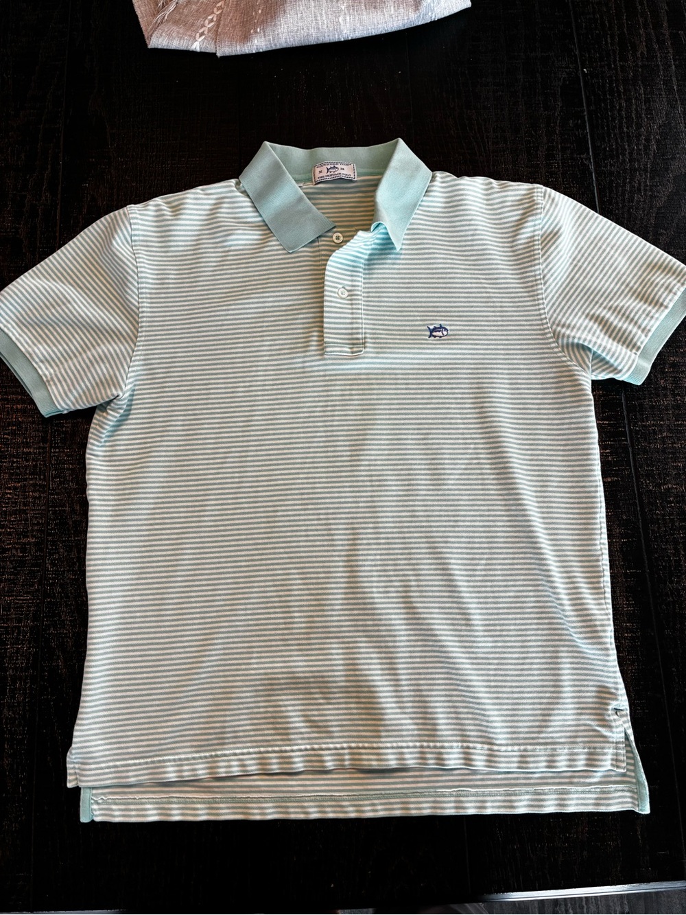 Southern Tide Seafoam and White Striped Polo